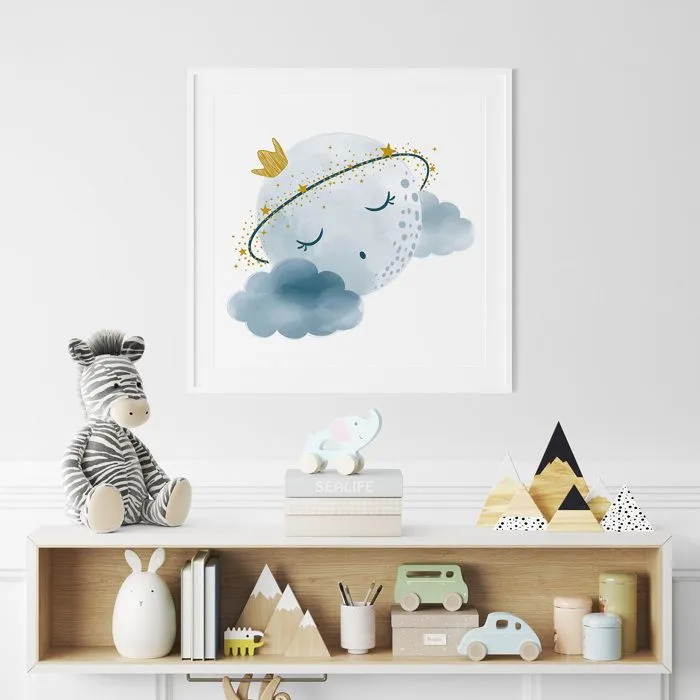 Poster / Affiche carrée Enfants - Lune Nuage Étoiles 3617689593401 - 40x40 cm-0