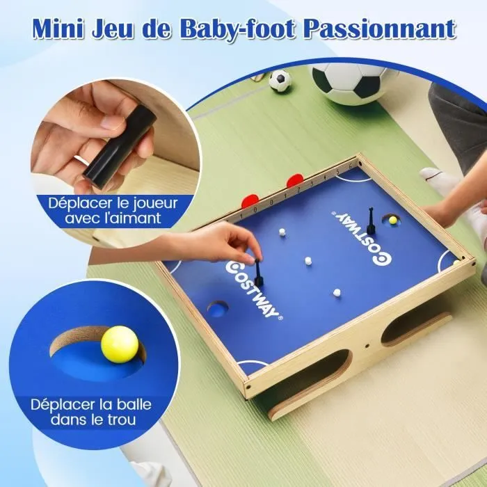 COSTWAY Jeu de Société Magnétique pour 2 Joueurs, Mini Baby-Foot avec 2 Boules et 2 Poignées 45 x 33,5 x 14 CM-1