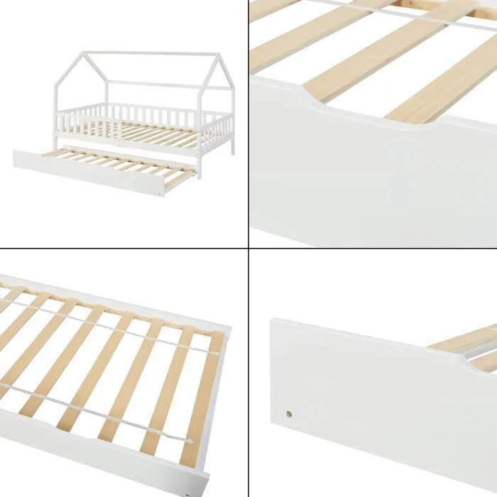 Lit d'appoint sur roulettes Ydre bois de pin 197 x 94 x 22 cm blanc-5