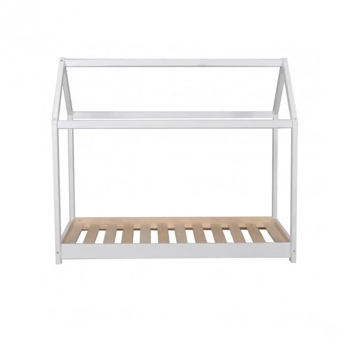 Lit cabane PANDA 90x190 + 1 sommier + matelas IRIS / Blanc 195x134x97-1