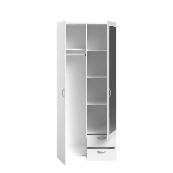 Armoire VARIA - Décor blanc - 2 portes battantes + 1 miroir + 2 tiroirs - L 81 x H 185 x P 51 cm - PARISOT-2