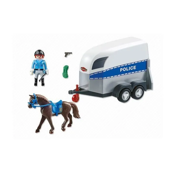 PLAYMOBIL - City Action - Policière avec Cheval et Remorque-2