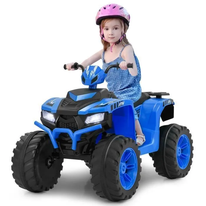 COSTWAY Quad Électrique 24V pour Enfants, avec LED, Musique, Radio, Démarrage en Douceur, pour Différents Terrains, 3 à 8 Ans, Bleu-0