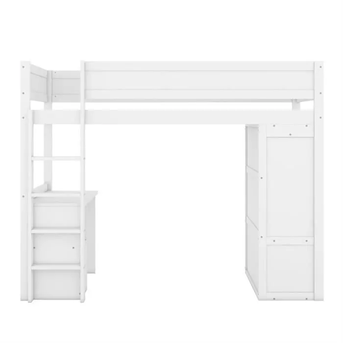 Lit mezzanine 90x200cm - DREAMMESPACE - Modèle - Armoire - Bureau - Tiroirs - Échelle - Sommier à lattes - Pin - Blanc-2