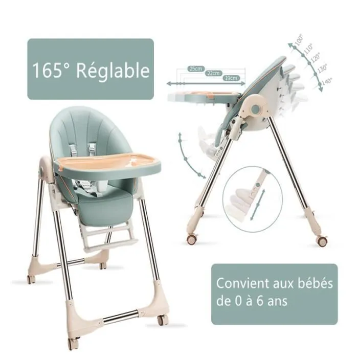 Chaise Haute Enfant - MARQUE - Modèle - Pliable - Réglable - Nettoyage facile - Avec Roulettes (Bleu)-2