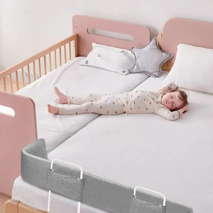 LILIIN Barrière Sécurité Enfant Lit - Antichute, Réglable, Fermeture Éclair, Bouton-Pression, Portable, Gris, 100 cm-3