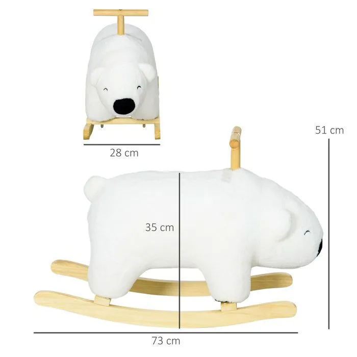 Cheval à bascule jouet à bascule modèle ours polaire fonction sonore poignée bois peuplier peluche douce blanc-3