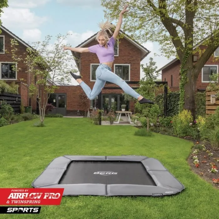 Trampoline BERG Ultim Champion FlatGround 200 Gris - Rectangulaire - Pour Enfant - 200-210 cm-1