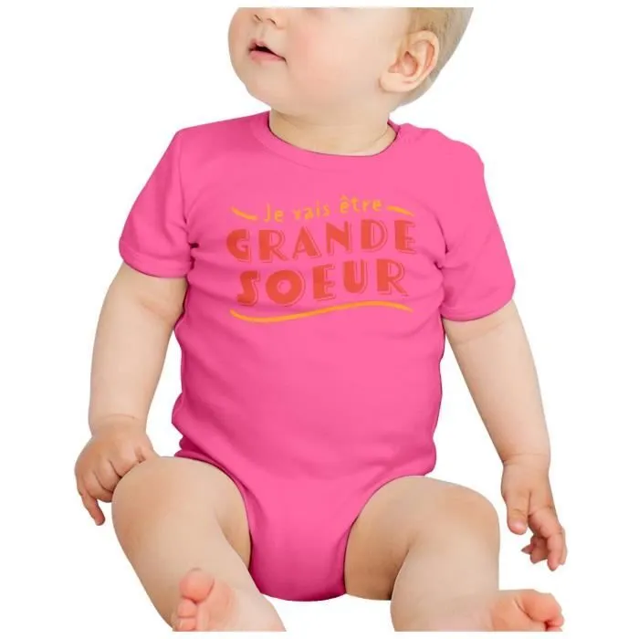 Body Bébé Manche Courte Rose Je vais être Grande Soeur Famille Fille Enfant Bébé-1
