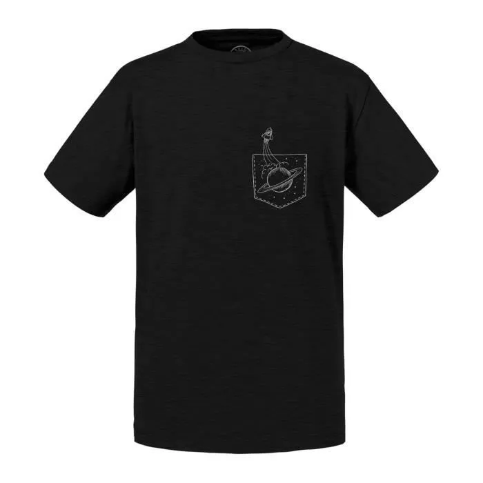 T-shirt Enfant Noir Poche Surprise Fusée Spatial Planète Jupiter Dessin-0
