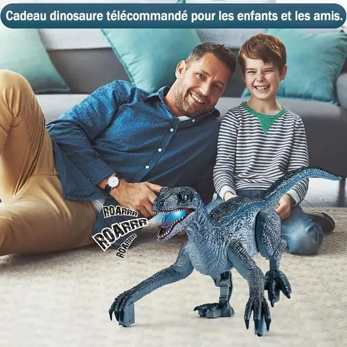 Jouet Dinosaure Télécommandé Robot Radiocommandé avec Lumière Et Son LED-bleu-3