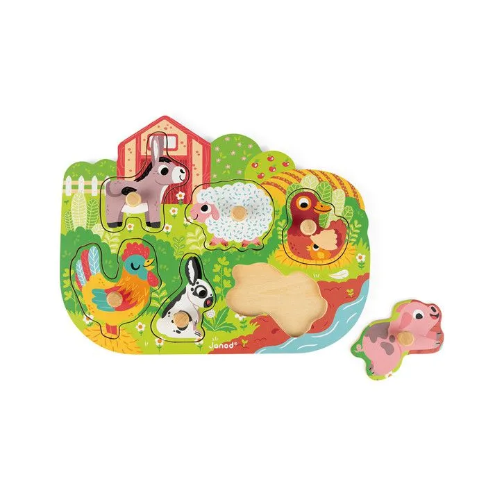 Puzzle Encastrement 6 pièces - JANOD - Happy Farm - Enfant - Beige - A partir de 18 mois-2