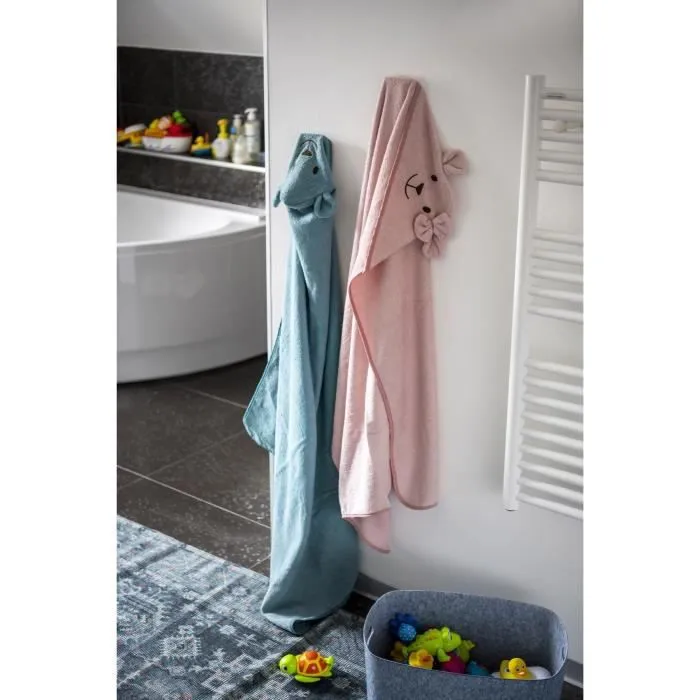 MAÏKA Coffret de bain - Cape + gant de toilette - Motif Ours bleu - Dès la naissance-1