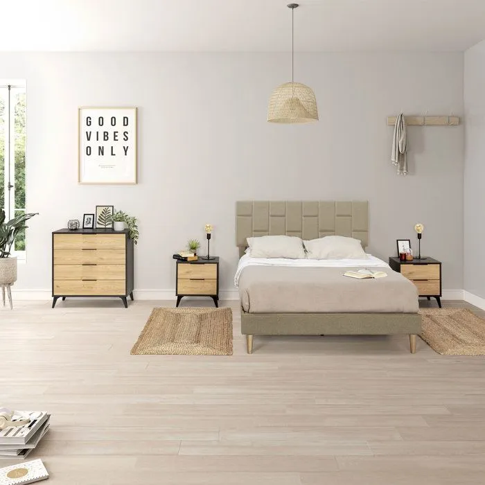 Cadre de lit plateforme Sorni capitonné 30 cm, 90x190 cm, Beige-1