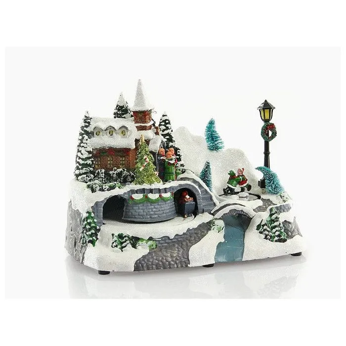 Village de noël animé avec traîneau et Père Noël - Multicolore - L 23,8 x H. 16,1 cm-2