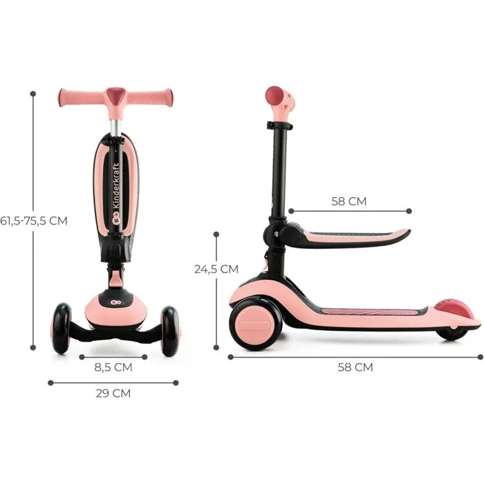 Draisienne 2 en 1 - vélo et trottinette HALLEY - KINDERKRAFT - Rose - 3 roues - Au guidon-1