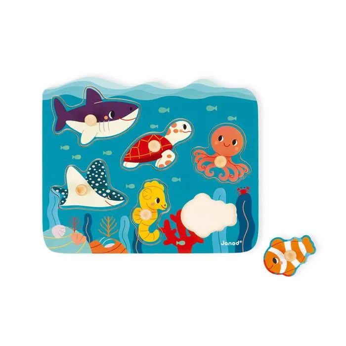Puzzle en bois animaux marins - JANOD - J08619 - Moins de 100 pièces - Mixte - Bleu-1