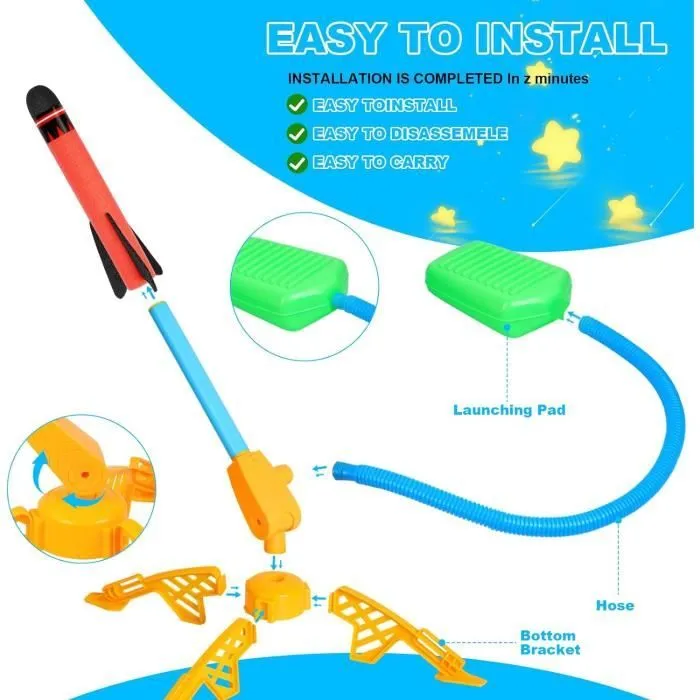Lanceur de Fusée Jouet pour Enfants,Fusée Plastique Kit avec 3 Lance-Rocket en Mousse,Jeux Enfants 4 5 6 7 8 9 Ans Noel Jeux-2