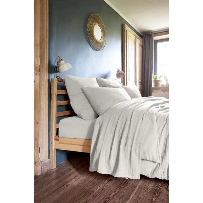 Parure de draps 4 pièces 1 Drap plat 270 x 300 + 1 Drap housse 180 x 200 + 2 Taies 60 x 60 Gaïa Nuage-0
