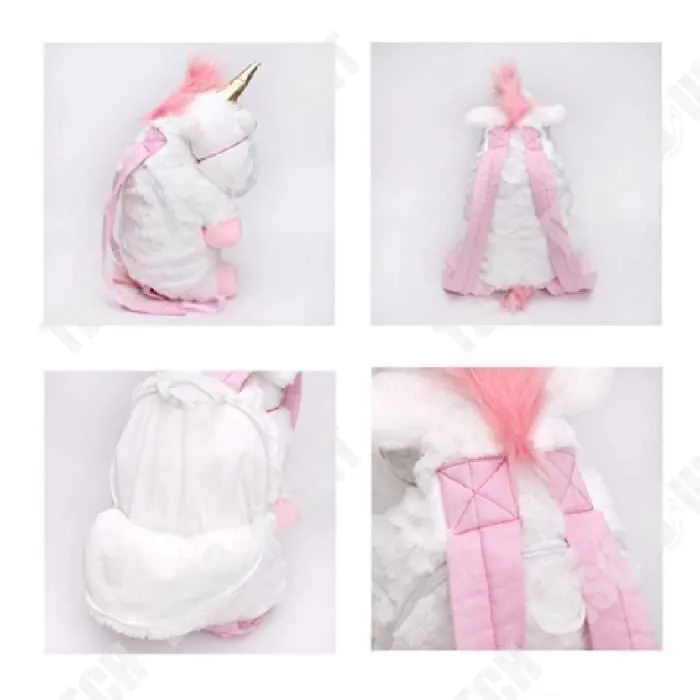 TD® Sac à dos Licorne -Sac à goutter blanc-rose en peluche super doux-Sac en péluche à dos pour fille et enfant-1