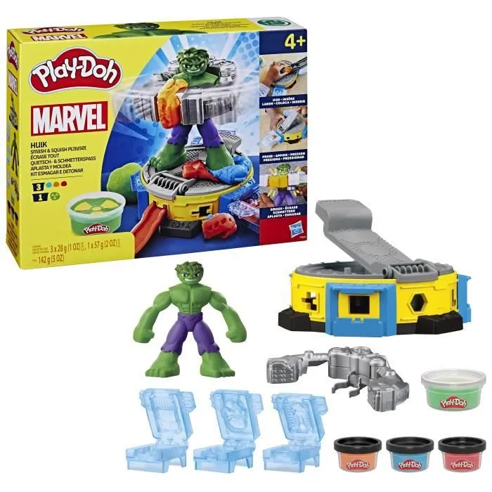 Play-Doh Hulk Écrase tout, coffret pâte à modeler avec figurine Hulk, à partir de 4 ans, Marvel-0