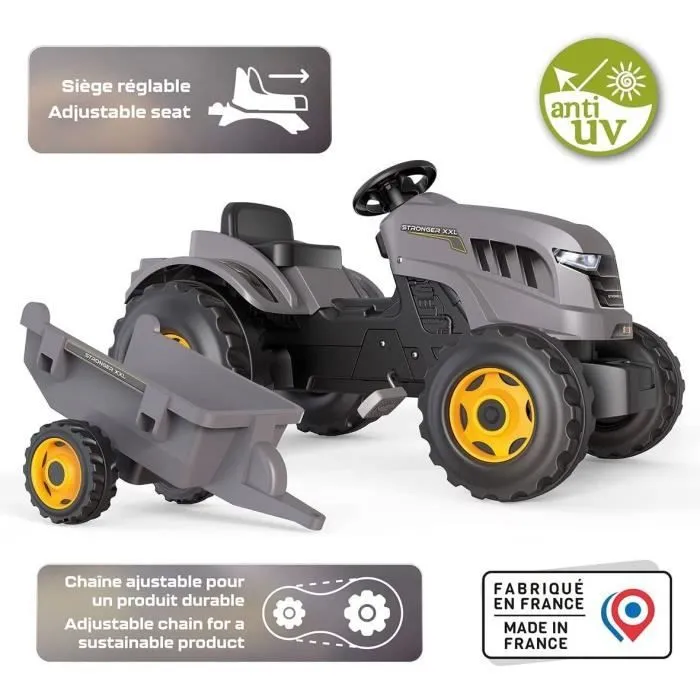 Tracteur à pédales Smoby Stronger XXL + Remorque - Gris-2