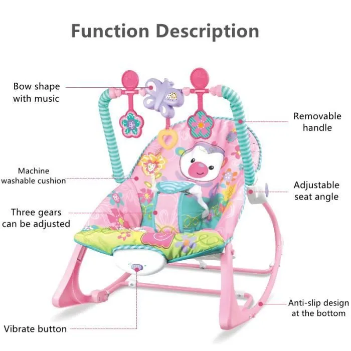 Balancelle Transat bébé électrique avec Vibrant et Musical - Rose - 0 à 3 ans - Respirant Et Confortable-2