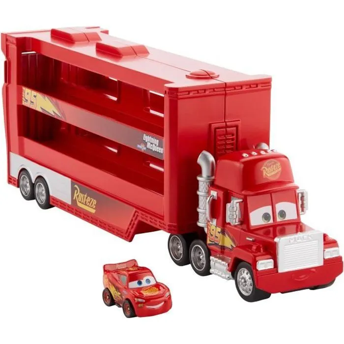 Bebeboutik Vehicule Mini Transporteur Mack Cars MATTEL Rouge Capacite de transport 18 vehicules