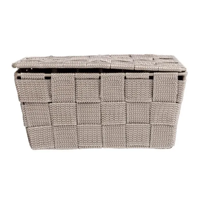 WENKO Panier de rangement Salle de bain avec couvercle Adria, petite boite de rangement, Polypropylène, 19x14x10 cm, taupe-2