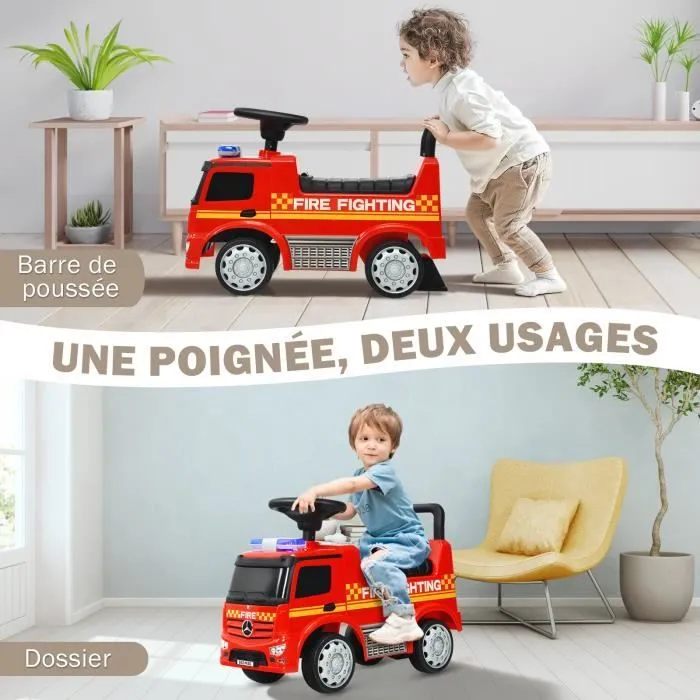 COSTWAY Porteur pour Enfants 12-36 Mois Voiture de Pompiers avec Espace de Rangement-Sonore et Lumineux - Rouge-2