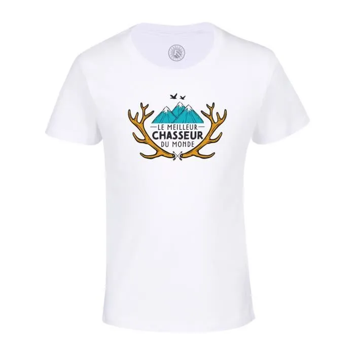 T-shirt Enfant Blanc Le Meilleur Chasseur du Monde Chasse Montagne-0