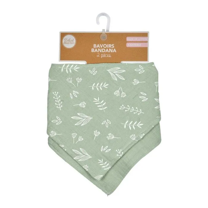 Lot de 2 Bavoirs Bébé "Bandana" 41cm Vert Céladon-3