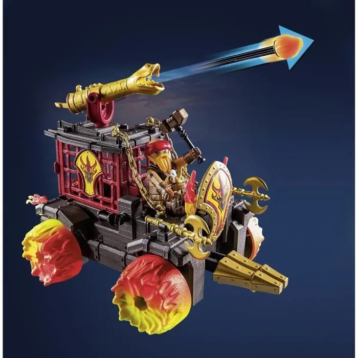 PLAYMOBIL 71299 Chariot de combat enflammé des Burnham Raiders- Affrontez les ennemis avec le chariot, son canon et siège éjectable-4