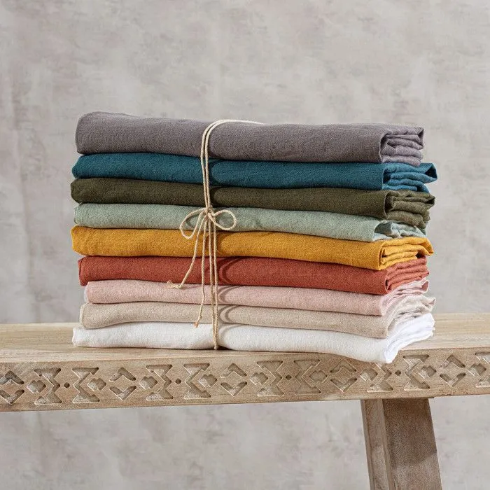 Drap housse en 100% lin Terracotta 140x190 cm-5
