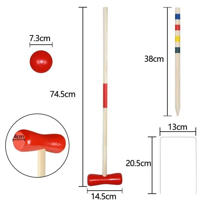 Ensemble de croquet - LZQ - 4 joueurs - Maillets en bois - Boules colorées - Facile à installer-3