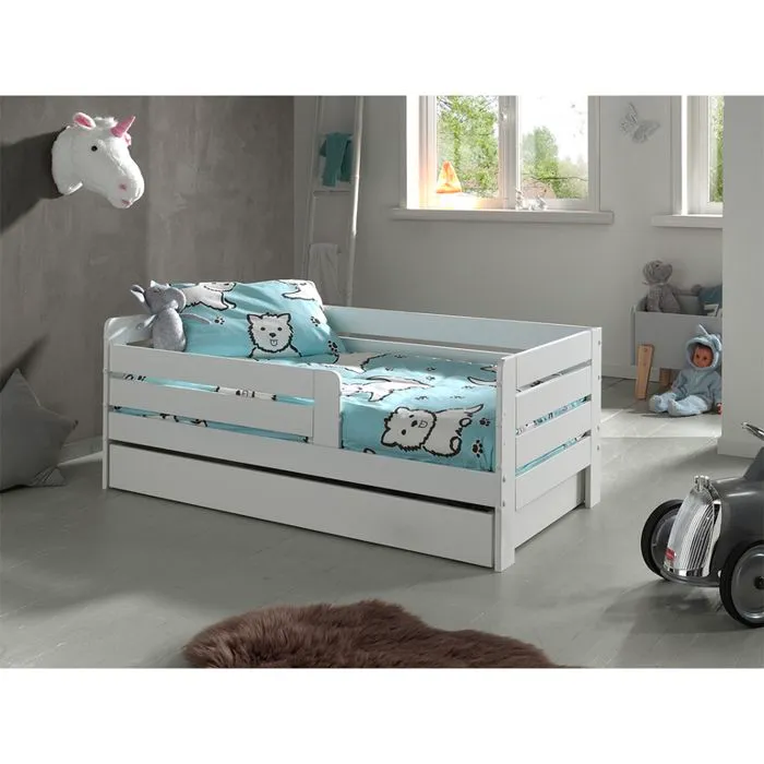 Lit junior barreaux extra large avec gigogne - Vipack - Blanc - 70 x 140 cm-2