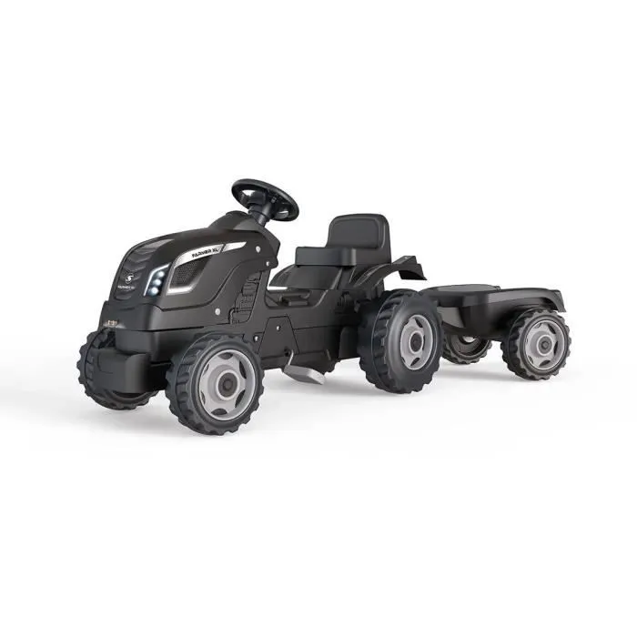 Tracteur à pédales Farmer XL + Remorque - SMOBY - Noir - 90% Plastique recyclé- Siège ajustable - Capot ouvrant - Volant avec-1