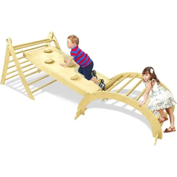 Ensemble d'échafaudage à grimper - YUENFONG - Triangle 3 en 1 - Bois de bouleau - Pour enfants de 1 à 12 ans-0