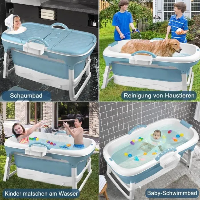 LARS360 Baignoire pliable pour adulte Baignoire portable avec Couvercle amovible pour salle de bain 148 x 60 x 53 cm-3