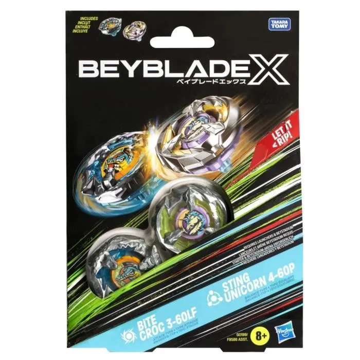 Beyblade X Dual Pack Bite Croc 3-60LF et Sting Unicorn 4-60P, 2 toupies de compétition à rotation droite, Dès 8 ans-2