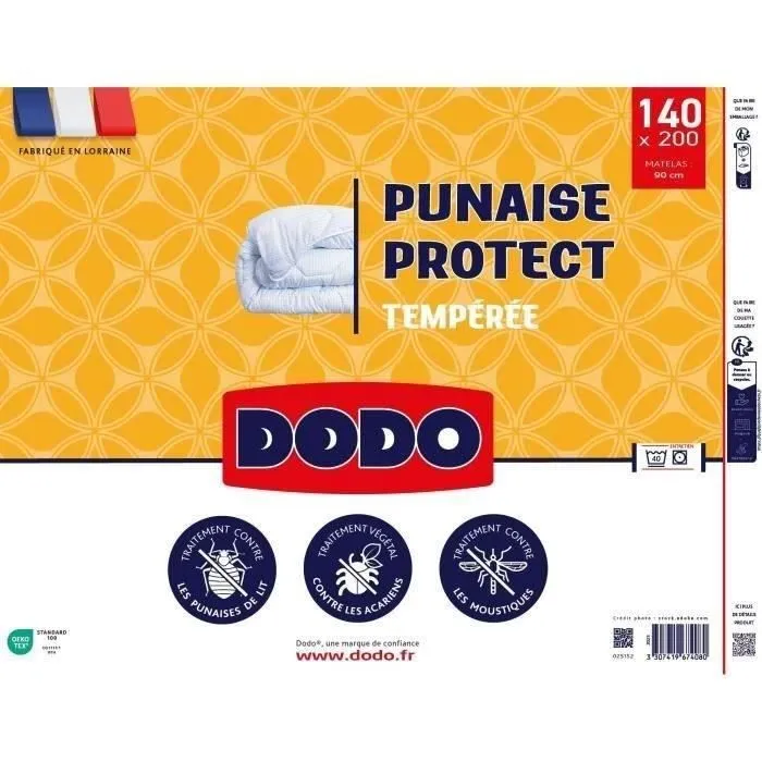 DODO Couette tempérée 300gr/m² 140x200 cm - Protection anti punaise, anti acarien - Blanc - Fabriqué en France-4