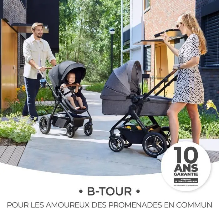 Poussette 3 en 1 Combinée - KINDERKRAFT B-TOUR - avec Siège auto I-size - Système de voyage - XL Siège - Noir-1