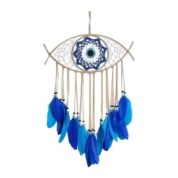 Attrape-Rêve - Amulette - Bleu - 38 cm - Décoration - Capteur de rêves-0