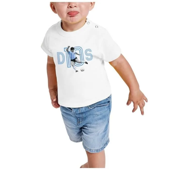 T-shirt Bébé Manche Courte Blanc Dios 10 Maradona Argentine Football-1