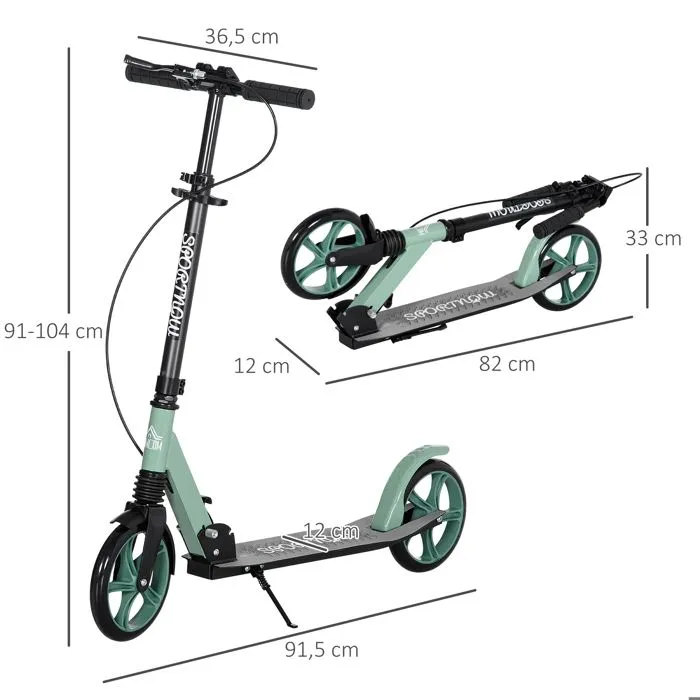 HOMCOM - Trottinette - Aluminium - 91.5x36.5x104cm - Vert-3