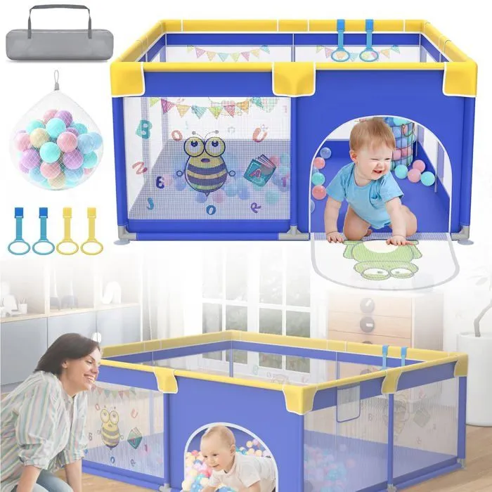 LILIIN Parc pour bébé Barrière de Parc 180x150cm Centre d'activités Aire de Jeux de sécurité en Maille Respirante (Petit Animal)-0