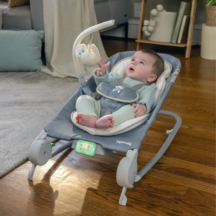 INGENUITY Transat bébé pliable massage ventre - Parker, Position fixe ou à bascule, vibrations, mélodies et arches d'éveil amovible-1