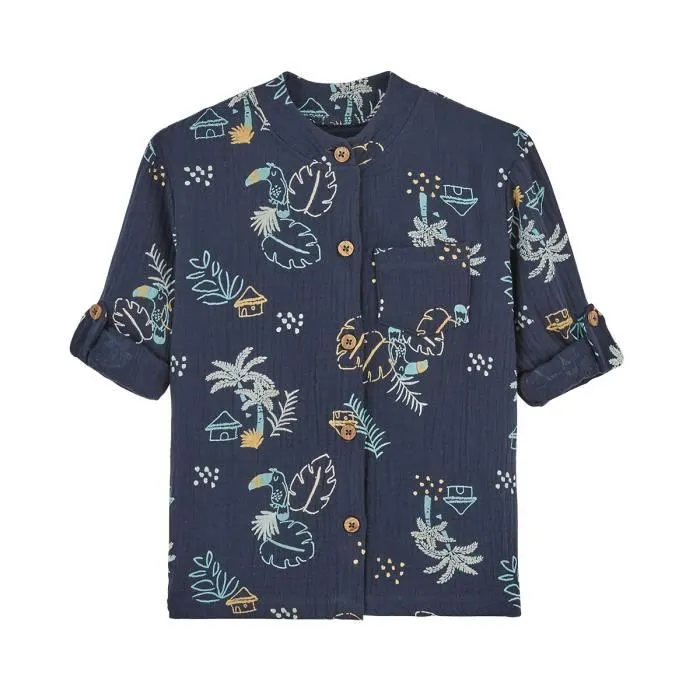 Chemise bébé garçon - PETIT BEGUIN - Athi - Gaze de coton - Manches longues - Col chemise-2