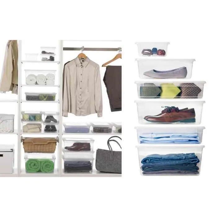 Boîte de Rangement Plastique BASIXX 1,7 Litres Transparent - OKT - 195 x 165 x 85 mm - Ventilation - Empilable-1