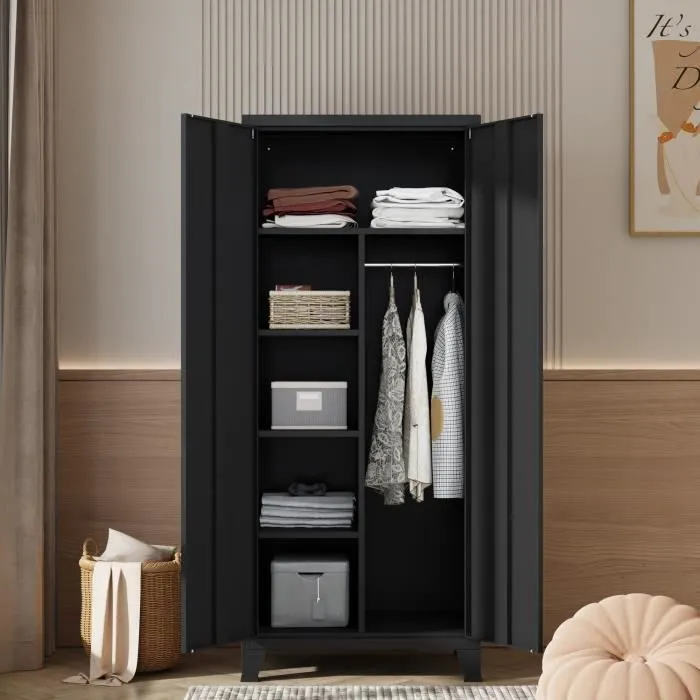 Armoire de chambre Hankasalmi acier 180 x 90 x 40 cm noir-2